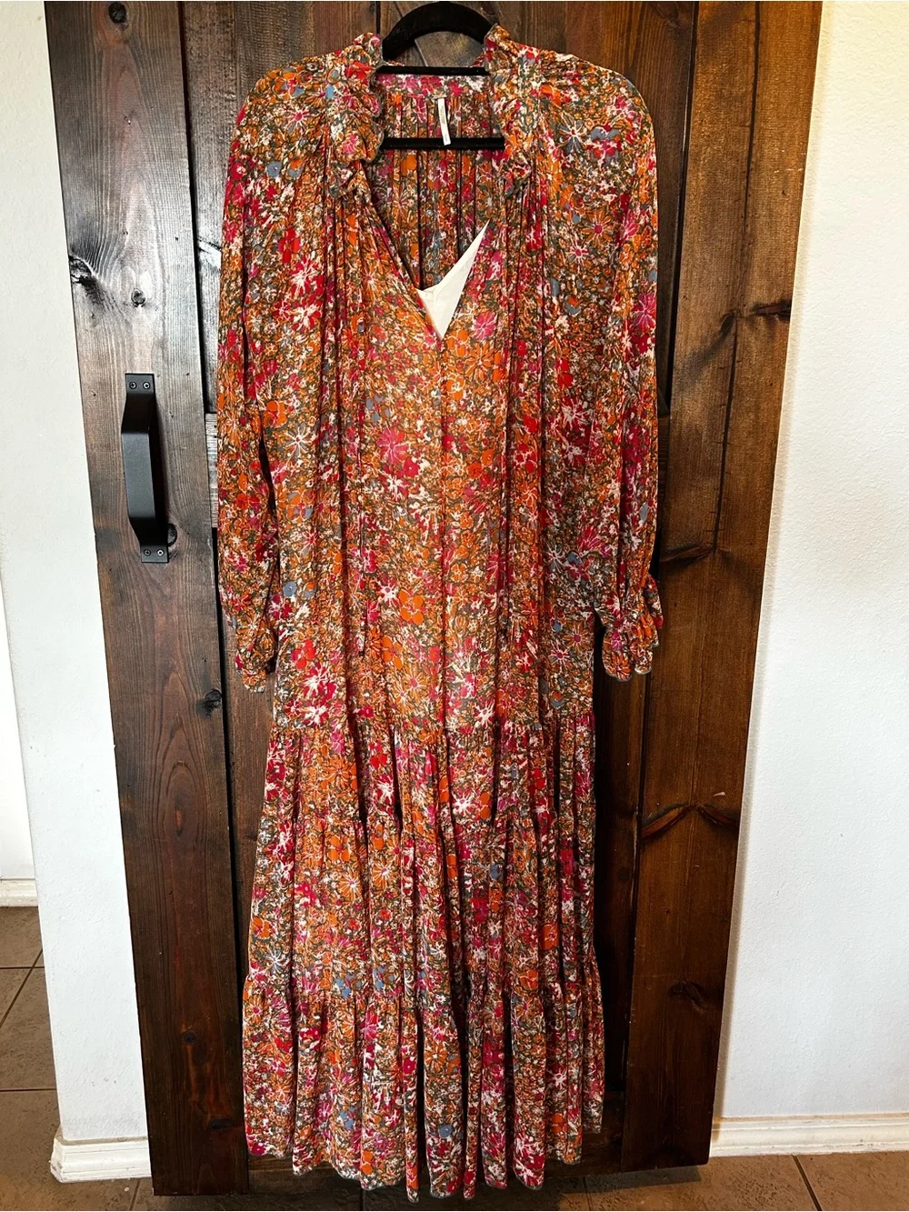 Boho Free People Floral Long Sleeve Midi Dress - Rust Multi - Picture 2 of 8